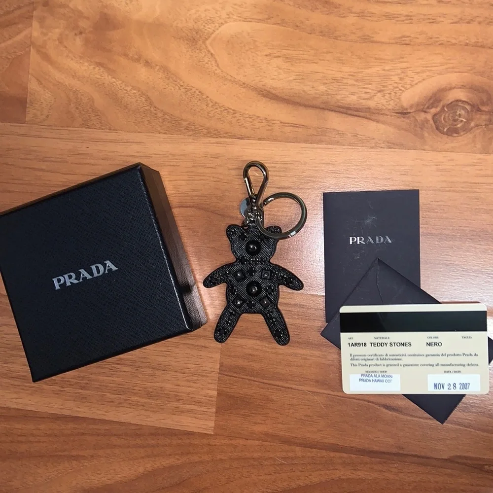 Brand New in Box Authentic Prada Rhinestone Bear Keychain